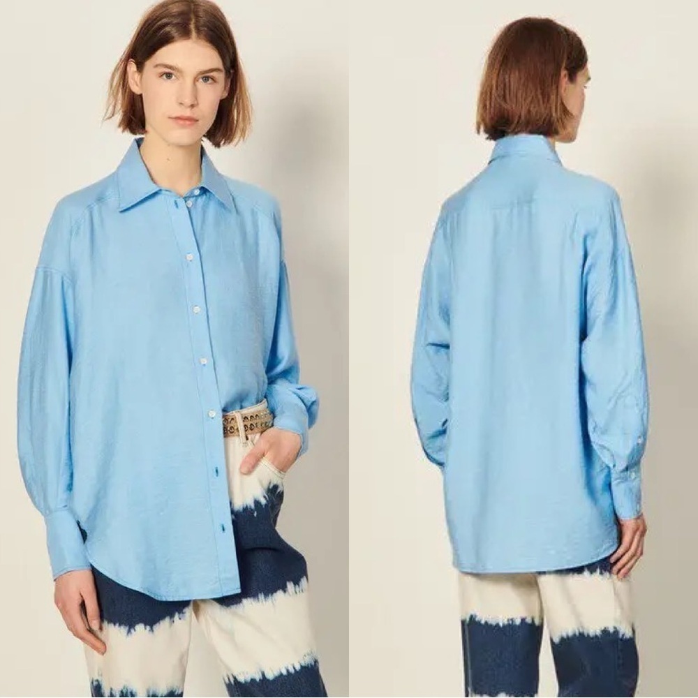 Sandro Paris Light Blue Button-Up Blouse | Size 3 (L) | NWT
